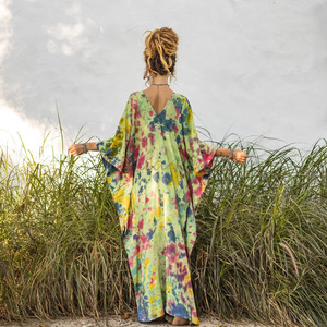 Wholesale Tie Dye <b>Kaftans</b> India Women Apparel Short Sleeve V Neckline Bohemian Short <b>Kaftan</b> for Women Beachwear Summer Cover Ups - Product Image 6