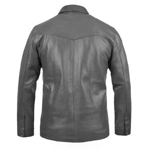 Veste en cuir décontractée vintage délavée pour hommes avec col de chemise brodé et respirant pour l'hiver - Product Image 2