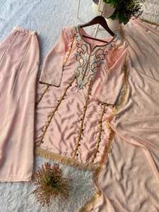 Ensemble Kurti Palazzo et Dupatta de qualité supérieure en 3 pièces pour les fêtes et les mariages, avec broderie de sequins, costume pakistanais - Product Image 5