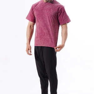 Camiseta ajustada informal con lavado ácido de alta calidad para hombre, camiseta transpirable, manga caída personalizada con diseño de tinte de corbata liso - Product Image 1