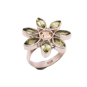 Natural <b>Peridot</b> Citrine Gemstone <b>Rings</b> Classic Wedding & Gift Unisex 925 Sterling Silver Wholesale Fine Jewelry - Product Image 1