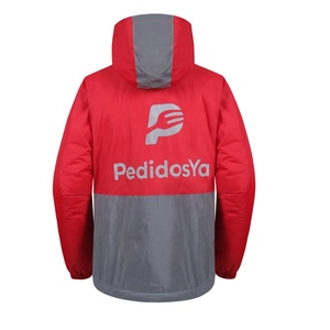 Chaqueta con capucha de invierno roja y gris para hombre con cremallera frontal y acolchado aislado cálido para deportes al aire libre y ropa informal - Product Image 2