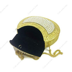Luxury Pearl Beaded Evening Clutch <b>Bag</b> for Women <b>Gold</b> Metal Frame Designer Party Handbag with Chain Strap gift her - Product Image 3