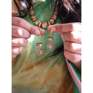 Conjunto de joyería nupcial Jadau multicolor con pendientes Collar chapado en oro de lujo y circón para regalos - Product Image 5