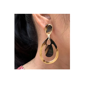 Ensemble de boucles d'oreilles créoles en forme de corne de buffle naturelle avec perle pour filles par crescent crafts - Product Image 2