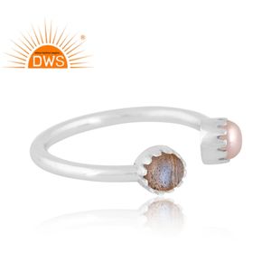 Latest Design Fine Sterling Silver Pearl & Labradorite Gemstone <b>Adjustable</b> <b>Ring</b> Custom Jewelry For Women Gift For Her - Product Image 3