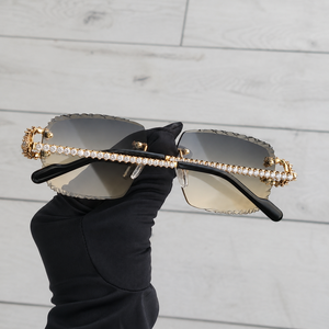 Luxury Gold Rimless Crystal <b>Square</b> Sunglasses for Women UV400 Designer Brown Gradient Fashion Eyewear - Product Image 6