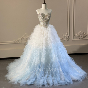 Robe de bal élégante Jancember XS291, style princesse, avec décolleté cœur, ornée de strass, à volants, pour soirée formelle - Product Image 3