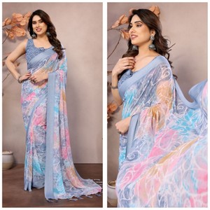 GEORGETTE PATTA MAGNIFIQUE SAREE IMPRIMÉ PARFAIT POUR TOUTES LES OCCASIONS - Product Image 2