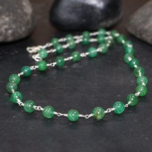 Collar de Cadena con Cuentas de Esmeralda Redondas y Lisas para Mujer, Joyería de Esmeralda Hecha a Mano Vintage, Regalo para Ella - Product Image 6