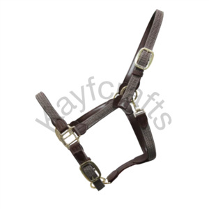 Licou en cuir tressé en nylon bleu marine avec raccords ajustables dorés - Product Image 5