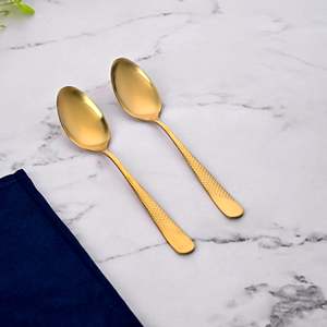 Juego de Cucharas de Servir de Acero Dorado Martillado (2 Piezas) Ecológicas y Desechables para Cocina, Servir, 10 ml, para Bodas y Hoteles - Product Image 2