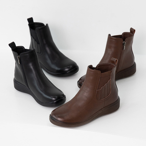 [JSHOE] Action cuir de vachette polaire doublé désert Style Chelsea bottes pour femmes sans lacet hiver bottines décontracté léger - Product Image 2