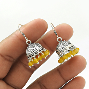 Artisan indien bijoux faits à la main pour femme filles 925 argent Sterling oxydé naturel Citrine pierre gemme ethnique Jhumka boucles d'oreilles - Product Image 4