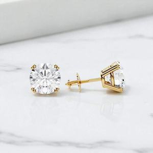 Pendientes Clásicos de Moissanita con Corte Redondo y Cierre de Rosca, Joyería de Lujo en Plata de Ley 925 con Baño de Oro y Rodio, Pendientes Solitarios - Product Image 1