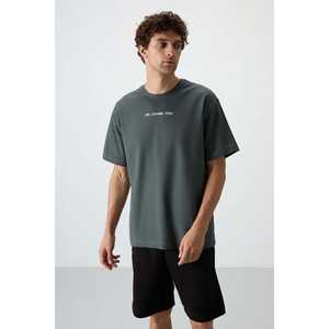 Khaki Men's Oversize T-Shirt 100% Cotton <b>Jersey</b> Thick Textured Printed-88364 - Product Image 6