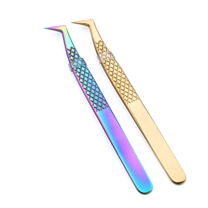 Pinzas profesionales para extensión de pestañas de acero inoxidable, pinzas cosméticas con punta de fibra de arranque de volumen, pinzas para pestañas - Product Image 2