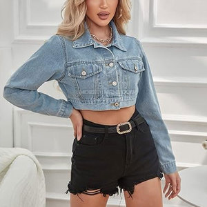 แจ็กเก็ตยีนส์คอตตอน100% ของผู้หญิงหนังแกะระบายอากาศได้ดี - Product Image 2