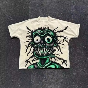 T-shirt à manches courtes pour homme, imprimé monstre de dessin animé, col rond, coupe classique, style streetwear, tissu jersey 100% coton - Product Image 1
