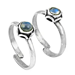Bohemian Women's Sterling <b>Silver</b> Moonstone <b>Toe</b> <b>Rings</b> Adjustable Hypoallergenic Iridescent Stone Daily Wear Crown Shape - Product Image 1