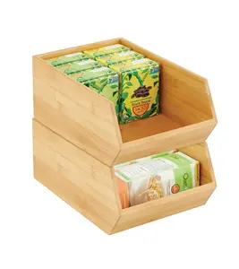 Panier de rangement empilable en bambou pour rangement des aliments-Large ouverture à l'avant pour armoires de cuisine garde-manger bureaux placards peut contenir - Product Image 1