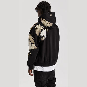 La mejor calidad personalizada de peso pesado térmico bordado Streetwear invierno Sudadera con capucha ácido lavado estampado 3D patrón con capucha cuello Crop - Product Image 3