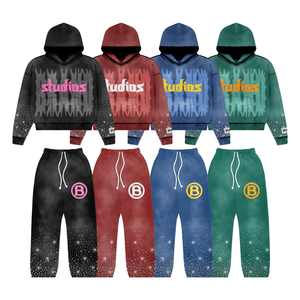 Sudadera con capucha y cremallera con lavado ácido desgastado de peso pesado de lana bordada a medida con acentos de diamantes de imitación, chándal lavado con desteñido al sol - Product Image 1