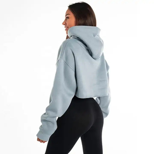 Women's Casual High Quality 100% Cotton Custom Logo Embroidered Gym Pullover Hood Crop <b>Top</b> Solid Color <b>Winter</b> Hoodie - Product Image 3