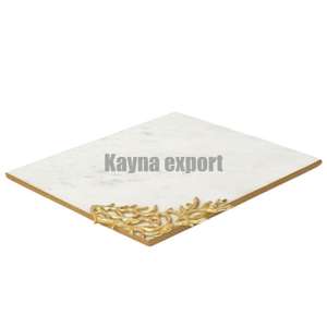 Tabla de cortar queso de mármol al por mayor bandeja de servicio de mármol con mango chapado en oro - Product Image 6