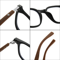 Gafas Ópticas Retro Redondas Cuadradas TR90 para Hombre y Mujer con Bisagras Metálicas, Patillas con Diseño de Madera y Protección Contra Luz Azul