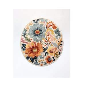 Tapis circulaire en laine de Nouvelle-Zélande tufté à la main, motif abstrait complexe, style moderne et élégant, à poils longs, infroissable et antidérapant - Product Image 1