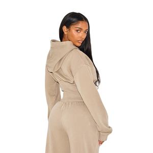 À la mode femmes sweat à capuche décontracté sweat doux polaire tissu automne hiver Streetwear à capuche Logo personnalisé en gros haut pour femme - Product Image 2