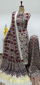 Ropa festiva Ropa DE BODA Celebraciones tradicionales Conjunto de piezas de traje con estampado de bloque de mano Ropa india y pakistaní - Product Image 4