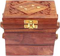 Boîte de rangement en teck poli et bois de sheesham, faite à la main, sculptée à la main, design traditionnel antique imitation, personnalisable, thème Amour Indien