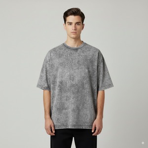 เสื้อยืดผู้ชายวินเทจฟอกสีแบบพรีเมี่ยม100% ผ้าฝ้ายบ็อกซี่ครอปโอเวอร์ไซส์ทรงโอเวอร์ไซส์ถักนิตติ้ง - Product Image 3