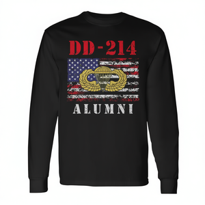 Dd-214 Airborne Alumni Paratrooper Army Veteran Us Flag T-shirt a maniche lunghe - Product Image 3