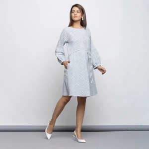 Ropa de mujer personalizada de manga larga cuello barco blanco algodón Fit y Flare Midi vestido elegante de moda hasta la rodilla mejor vestido - Product Image 5