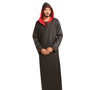 Venta caliente ropa islámica de manga larga para hombres Thobe árabe Jubba cremallera Jubba musulmán hombres Thobe hecho a medida con capucha negro teñido - Product Image 6