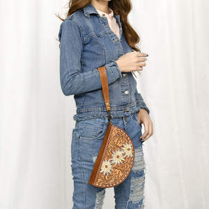 Bolso de taco occidental con borlas de Color personalizado de cuero genuino con herramientas de girasol de alta calidad, bolso de lujo con tallado Floral para mujer - Product Image 6