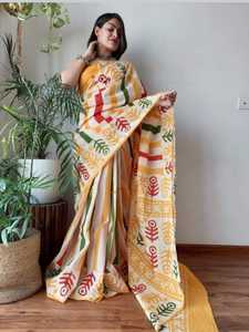 Indiase Stijl Originele Puur Zacht Linnen <span class=keywords><strong>Saree</strong></span> Met Digitaal Bedrukt Werk Nieuwste Ontwerp Met Lage Prijs Door Maruti Mode - Product Image 4