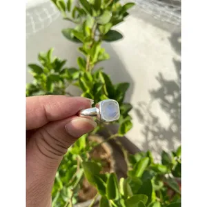 925 Silver Natural Moonstone <b>Ring</b> Handmade <b>Dainty</b> Gemstone Jewelry with Lovers Pattern Rhodium Plated Set for Everyday Wear - Product Image 2