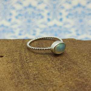 Opale Cabochon Gemstone Birthstone Ring Bijoux Bague en gros 925 Sterling Silver Twisted Wire Band Bohemian Dainty Ring - Product Image 2