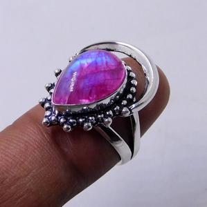 Classic Pink <b>Moonstone</b> Sterling Silver Statement Ring Bezel Setting Inlay for Wedding Engagement Anniversary Gift Pear Cut - Product Image 3
