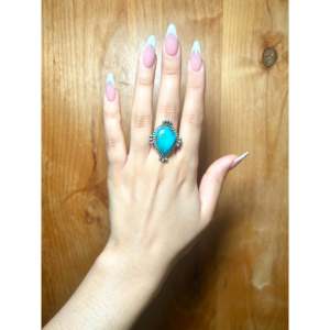 Handmade Boho Gemstone <b>Ring</b> Navajo-Made Red Skin Turquoise & Sterling <b>Silver</b> <b>Emerald</b> Cut Diamond Shape Size 7.25 Everyday Wear - Product Image 5