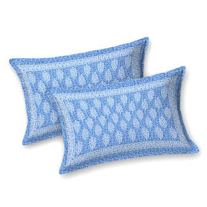 BLOCKS of INDIA Hand Block Print Algodón King Size Sábana Blue Gad Buti-Sábanas ajustadas y planas - Product Image 2