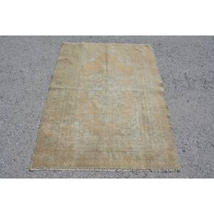 Alfombra turca Vintage Beige 3,6X4,9 pies Tejido plano de lana con patrón de retazos para decoraciones de sala de estar - Product Image 1