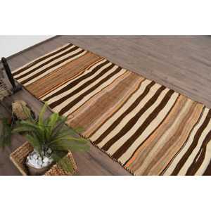 Alfombra de lana vintage con diseño de patchwork, estilo Kilim, color marrón, estilo suroeste, de 3.6x11 pies, con base de látex. - Product Image 5