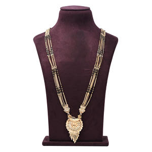 Traditional Gold Plated Mangalsutra Pendant Brass Material <b>Bridal</b> Jewelry with Black Beads for Weddings & Orthodox Traditions - Product Image 1