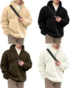 Venta al por mayor 100% algodón Pullover Essentials Oversized Half Zip sudadera para hombres calidad sudaderas con capucha para invierno personalizado Sherpa Hoodie - Product Image 5
