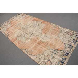 Turkish Area Rug 4.1x8.5 ft, Vintage <b>Brown</b> Oriental <b>Wool</b> Rug - Product Image 1